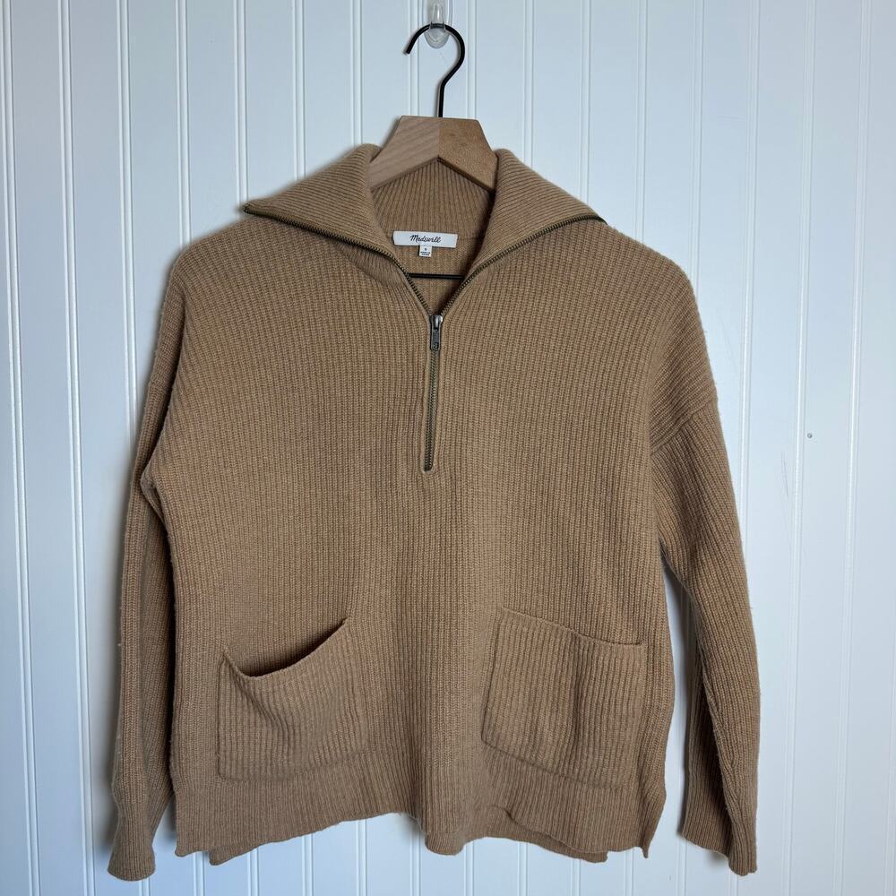 Madewell Glenbrook Half-Zip Pullover Merino Wool Blend Beige Women’s Size Small - Picture 2 of 8